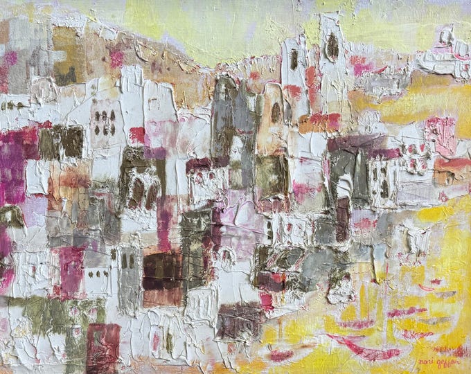 Vintage MCM Abstract Harbor Oil Painting Mid Century Modern Art Signed 60s 70s