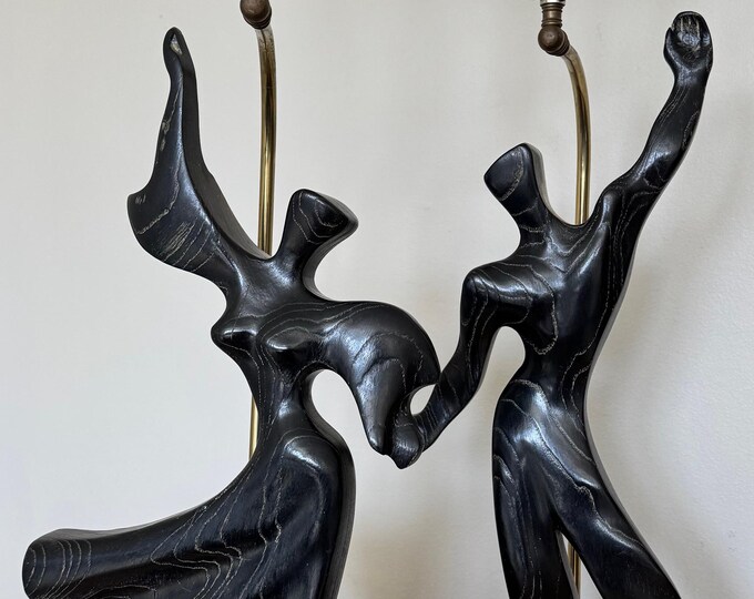 Vintage Abstract Wood Figural MODELINE Lamps Mid Century MCM Modern 50s Black