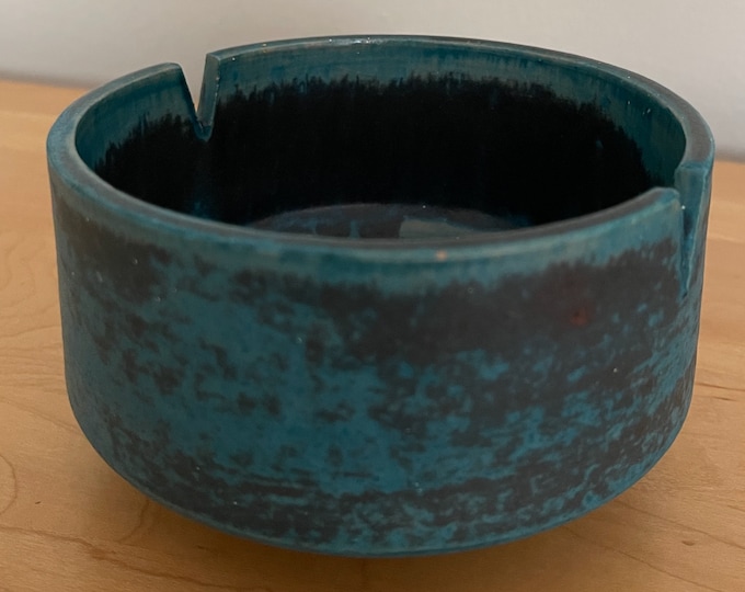 Vintage 60s Round Blue FANTONI Raymor Ashtray Pottery Ceramic Mid Century Modern