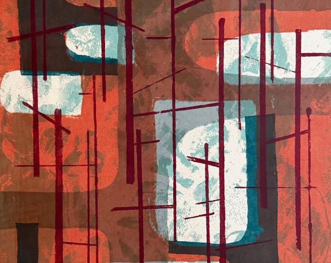 Vintage MCM Abstract Geometric Shapes Screen Print Modern Art Higgins 60s