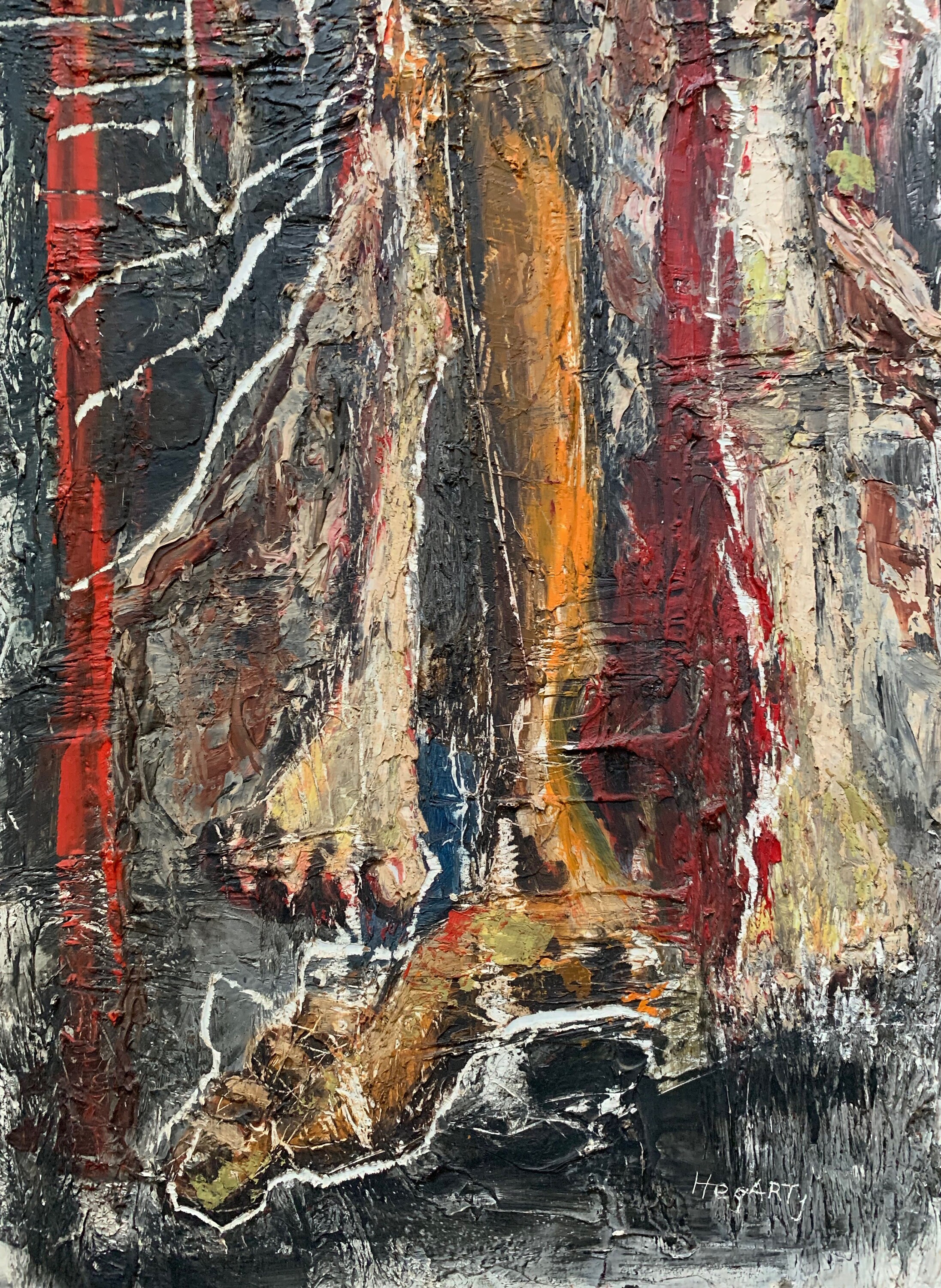 Wonderful Vintage 1950s Abstract Oil Painting Wall Hanging Art Mid