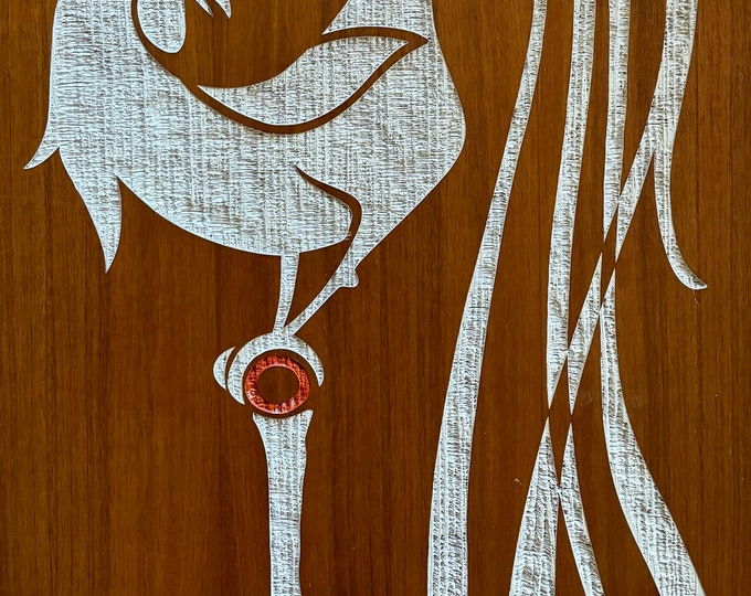 60s Vintage Carved Wood Panel Rooster Wall Hanging Mid Century Modern MCM Asian