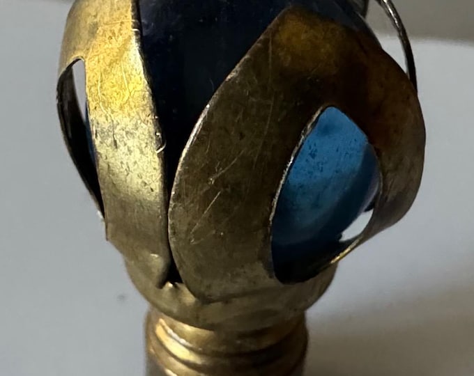 Vintage Round Blue Clear Glass Brass Lamp Finial Lighting Parts Modern