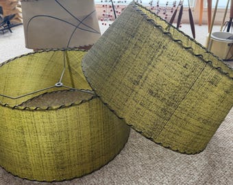 MCM Pair Vintage Fiberglass Shades Green Mid Century Modern Lighting Atomic 50s