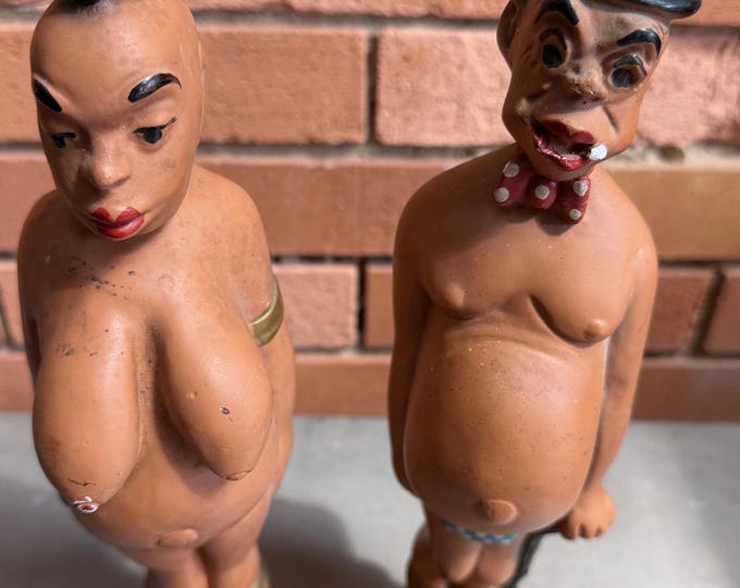 Pair Vintage Chalkware Figures Male Female Plaster of Paris People Carnival Prize