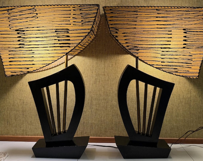 Rare Vintage MCM ALKUR Lamps Fiberglass Shades Mid Century Modern Lighting 1950s Majestic