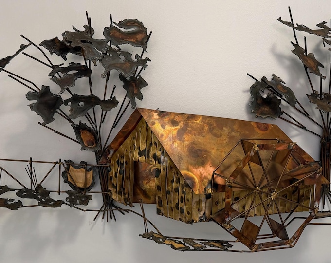 Vintage 70s Mixed Metal Sculptural Landscape Wall Hanging Brutalist Jeré Modern