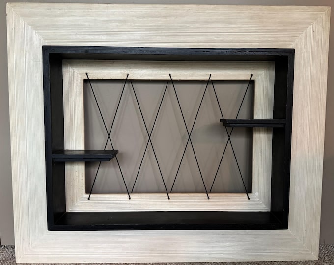 Rare Vintage Wood Shadowbox MCM Atomic Era Wall Hanging Black White 1950s