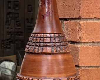 Vintage MCM Ceramic Wood Lamp Mid Century Modern Lighting Tall Textured 1960s