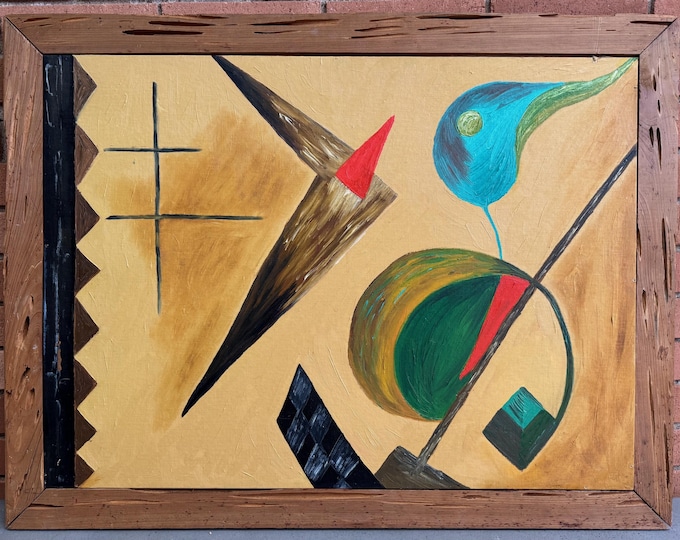 Vintage 70s Abstract Oil Painting Framed Modern Art Wall Hanging Mystery Artist