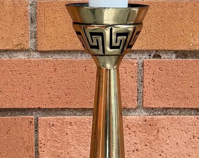 Vintage 60s Gold Metal Greek Key Geometric Lamp Mid Century Regency Laurel Stiffel