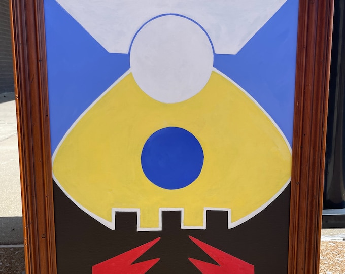 Vintage Geometric Shapes Acrylic Painting Modern Wall Hanging Art Signed Menges