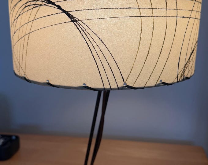 Vintage MCM Metal Lamp 2-Tier Fiberglass Shade Mid Century Modern Lighting 50s