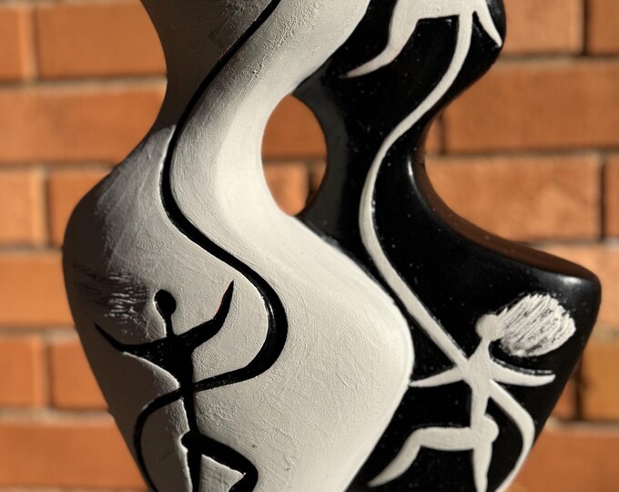 Vintage 50s MCM FAIP Lamp Plaster Dancers Black White Mid Century Modern Lighting Atomic Era