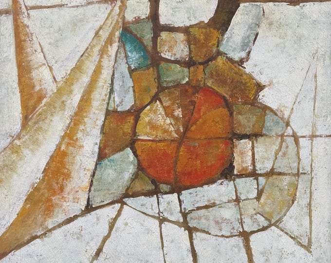 Vintage MCM Abstract Painting Modern Art Wall Hanging Mid Century Signed 1960s
