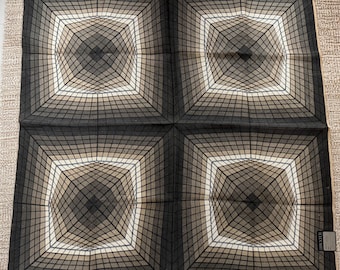 Vintage 70s Geometric Op Art Jute Hand Printed Tapestry Sweden S.M Hexter Modern