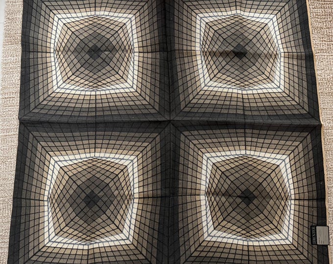 Vintage 70s Geometric Op Art Jute Hand Printed Tapestry Sweden S.M Hexter Modern