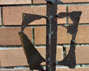 Vintage 70s Abstract Brutalist Welded Metal Sculpture Shades Modern Art Statue