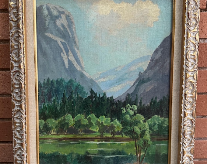Vintage Mid Century Landscape Oil Painting Modern Art Signed Russell MCM 1960s