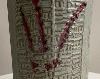 Vintage 70s Decorative Stoneware Ceramic Vase Textured Mid Century Modern Signed