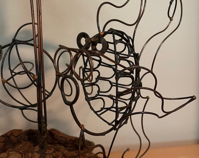 Vintage 70s Abstract Atomic Wire Fish Group Sculpture Mid Century Modern Seascape Brutalist