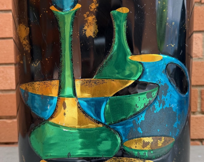 Vintage 60s Abstract Bottle Bowls Still Life Metal Trash Can Mid Century Modern