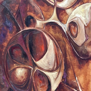 Vintage 1960s Abstract Shapes Oil Painting Mid Century Modern Art Wall Hanging