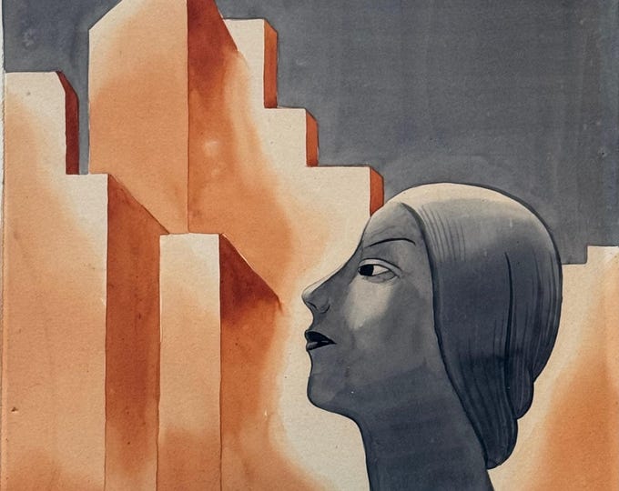 Vintage Figural Woman Watercolor Painting Modern Art Wall Hanging Deco 2