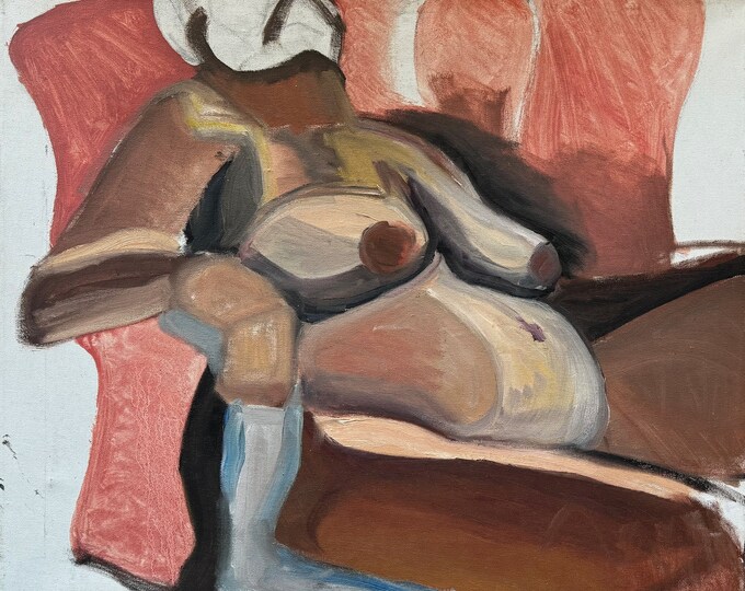 Vintage 70s Abstract Nude Naked Woman Painting Modern Art Wall Hanging