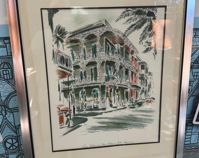 Vintage 60s Lace Balconies New Orleans Serigraph Mid Century Print Art Haymson Framed Wall Hanging Windsor Products Illinois Moulding