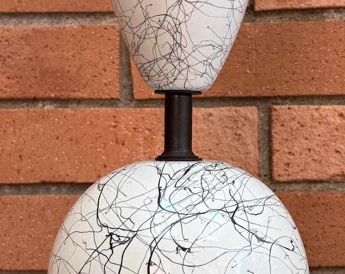 Vintage MCM Black White Ceramic Lamp Atomic Era Mid Century Modern Lighting 50s