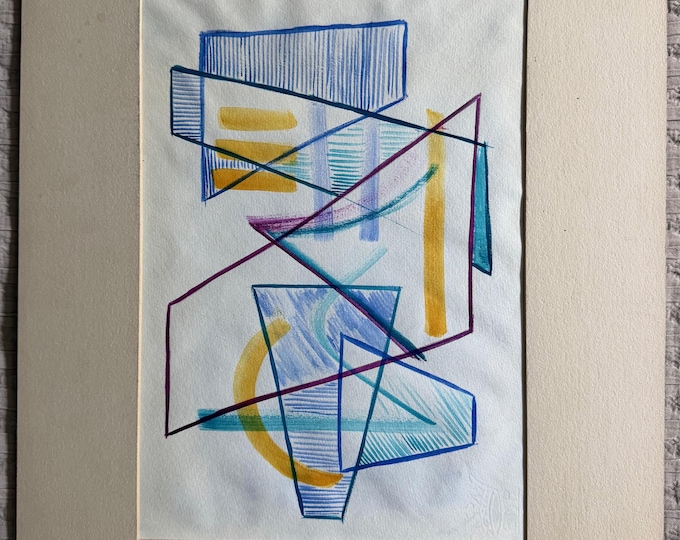 Vintage MCM Edward Cooper Geometric Shapes Painting Mid Century Modern Art 1950's - 1
