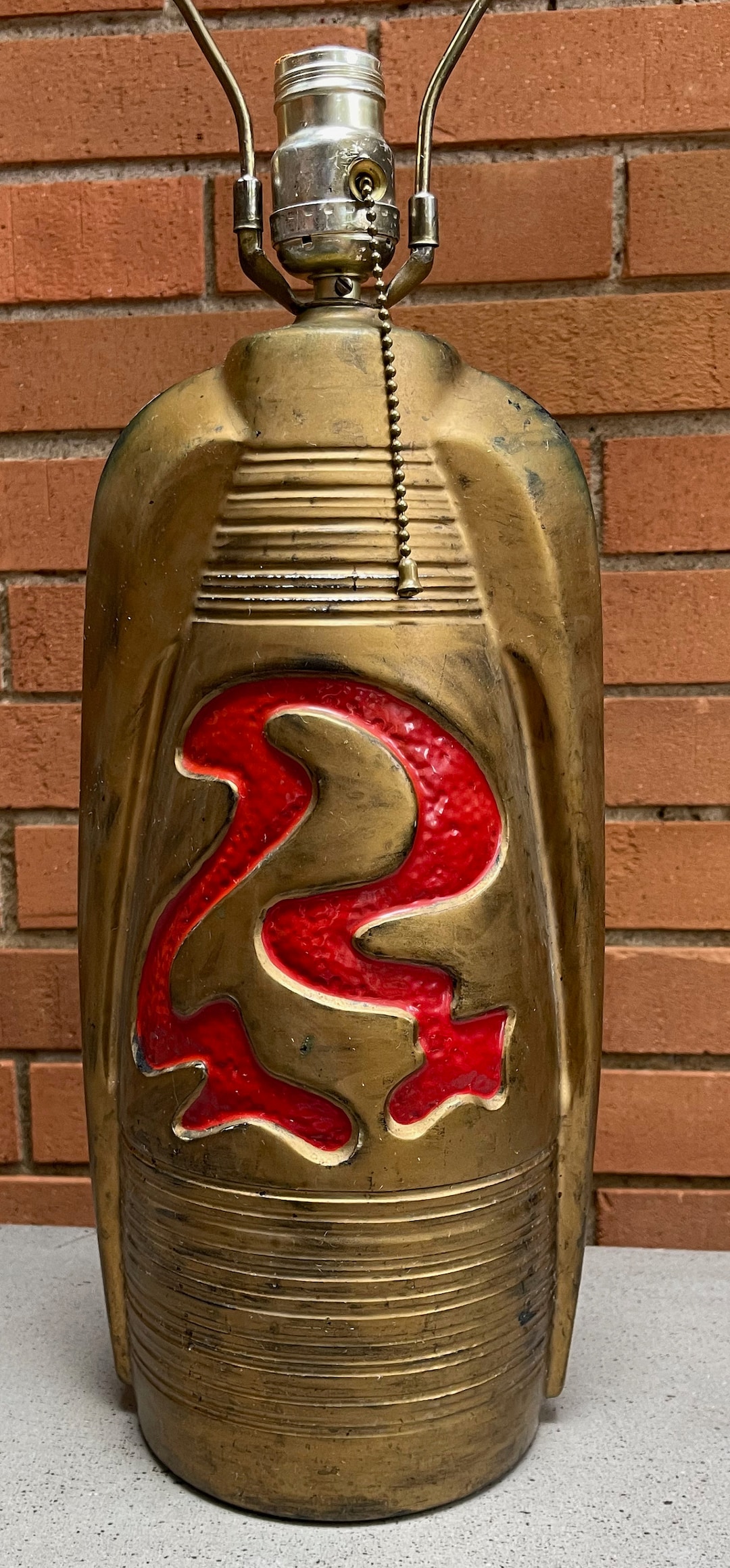 Vintage 50s 60s Gold Red Biomorphic Abstract Chalkware Lamp Mid
