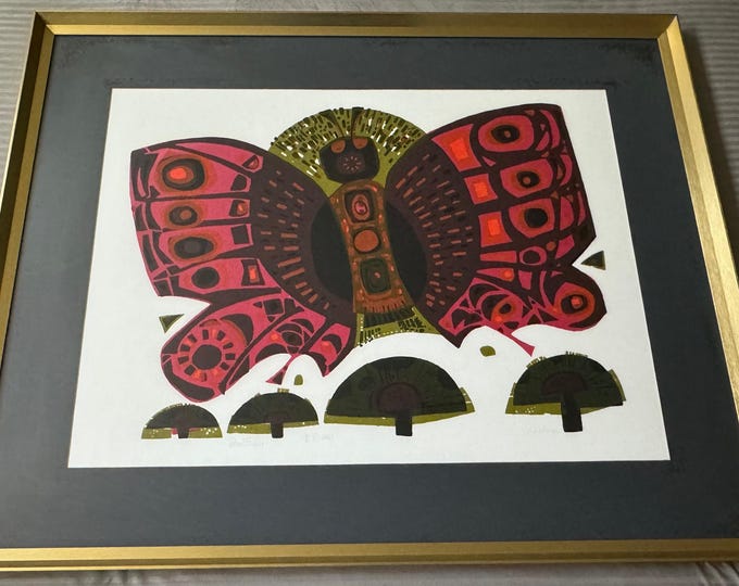 Colorful Vintage David Weidman "Butterfly" Screen Print Art Wall Hanging Mid Century MCM Modern