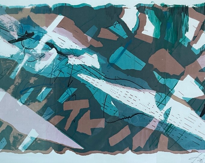 Vintage 80s Abstract Shapes Artist Proof Print Modern Art Wall Hanging Signed