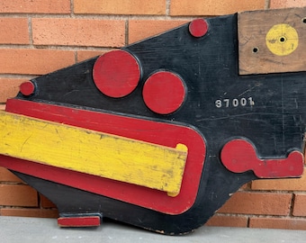 Vintage Sculptural Carved Wood Foundry Art Object Modern Black Yellow Red