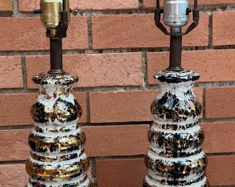 Pair Vintage MCM Ceramic Lamps Mid Century Modern Lighting Atomic Era 1950s