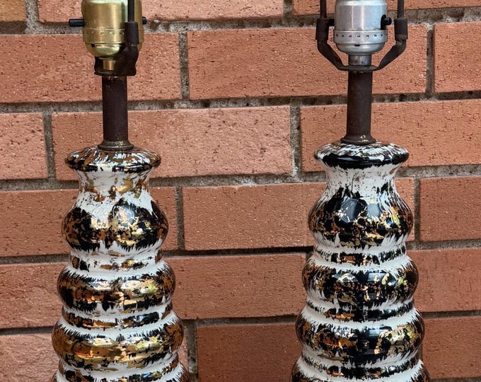 Pair Vintage MCM Ceramic Lamps Mid Century Modern Lighting Atomic Era 1950s