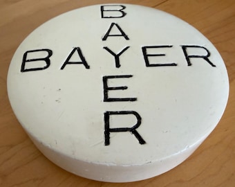 Vintage Black White Bayer Aspirin Paperweight Plaster Modern Medicine Medical
