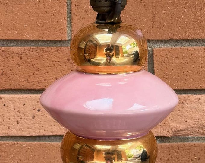 Vintage MCM Pink Gold Textured Ceramic Lamp Mid Century Modern 1950s Textured Bumps