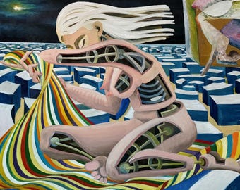 Surreal Abstract Nude Naked Woman Oil Painting Modern Art Wall Hanging Stan Jones 80s