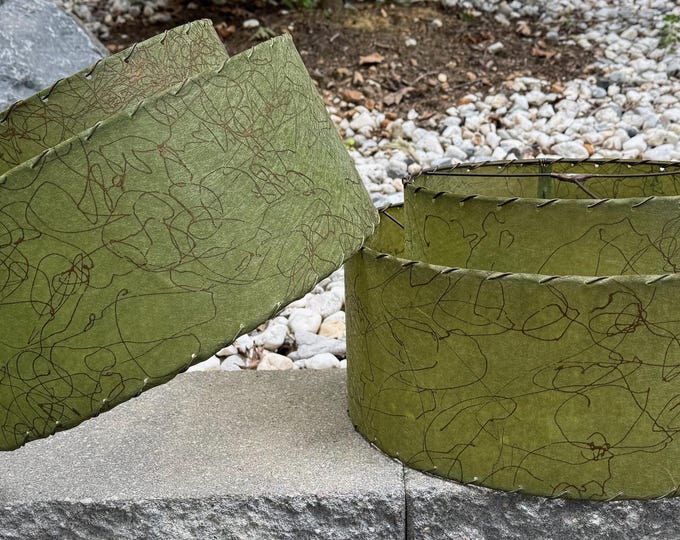 Vintage MCM 50s Green Fiberglass Lamp Shades Double Tiered Mid Century Atomic Era