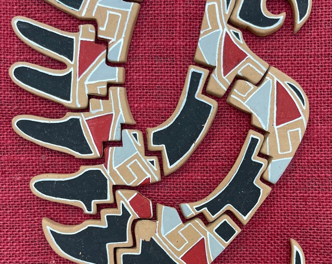 Vintage Southwest Style Aztec Bird Clay Tile Wall Hanging Modern Art Signed
