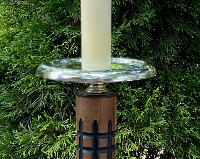 Vintage Sculptural Wood Brass Table Lamp Mid Century Lighting 60s 70s