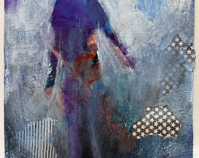Vintage Abstract Figural Mixed Media Acrylic Painting Modern Art Wall Hanging