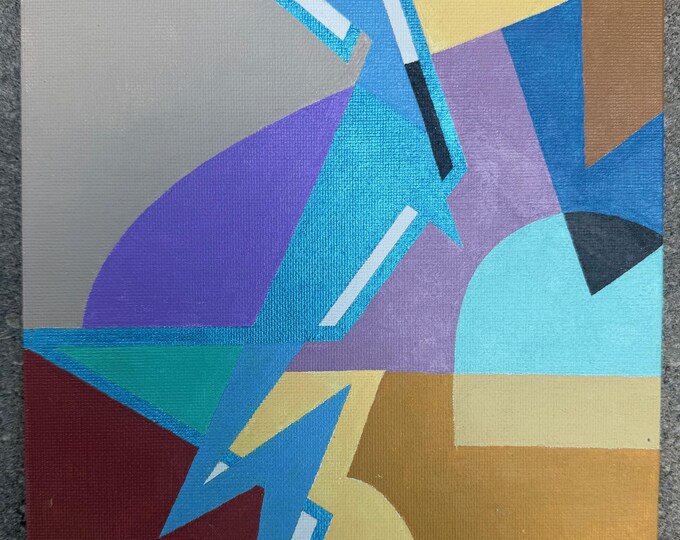 Vintage Abstract Geometric Shapes Canvas Board Painting Multi-Color Modern Art Wall Hanging Timothy Long 70s (16)