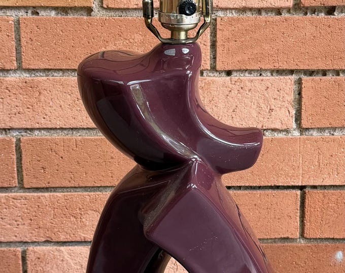 Vintage Burgundy Abstract Ceramic Lamp Mid Century Modern Lighting MCM #1