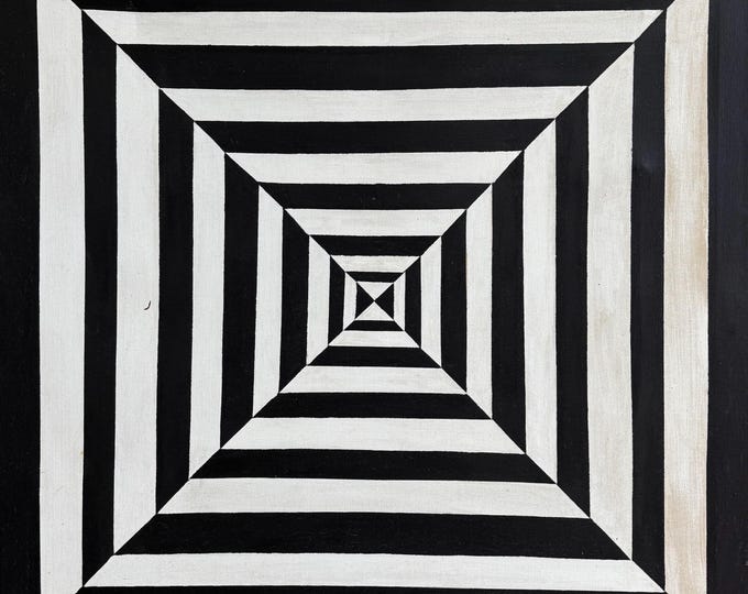 Vintage 60s MCM Black White Op-Art Oil Painting Mid Century Modern Signed Sol Begun