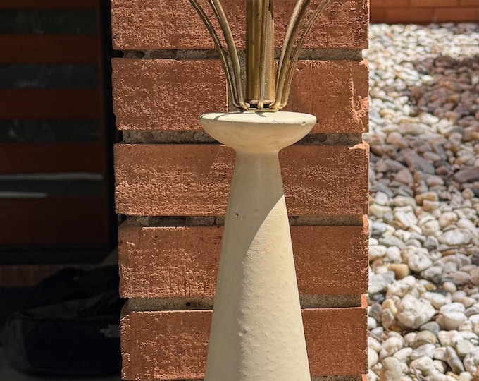 Vintage MCM Beige Ceramic Brass Lamp Atomic Era Mid Century Modern Lighting 50s