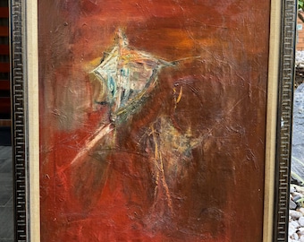 Vintage MCM Abstract Multi-Color Oil Painting Mid Century Modern Art Taverna 60s